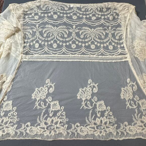 ROOMMATES Lace Duster Cardigan XL Beige Tie at Waist Tassels Boho Romantic Chic - Picture 3 of 11